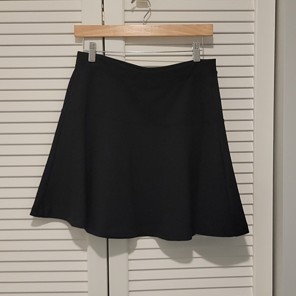 Dressy blk ponte knit stretchy circle/skater skirt